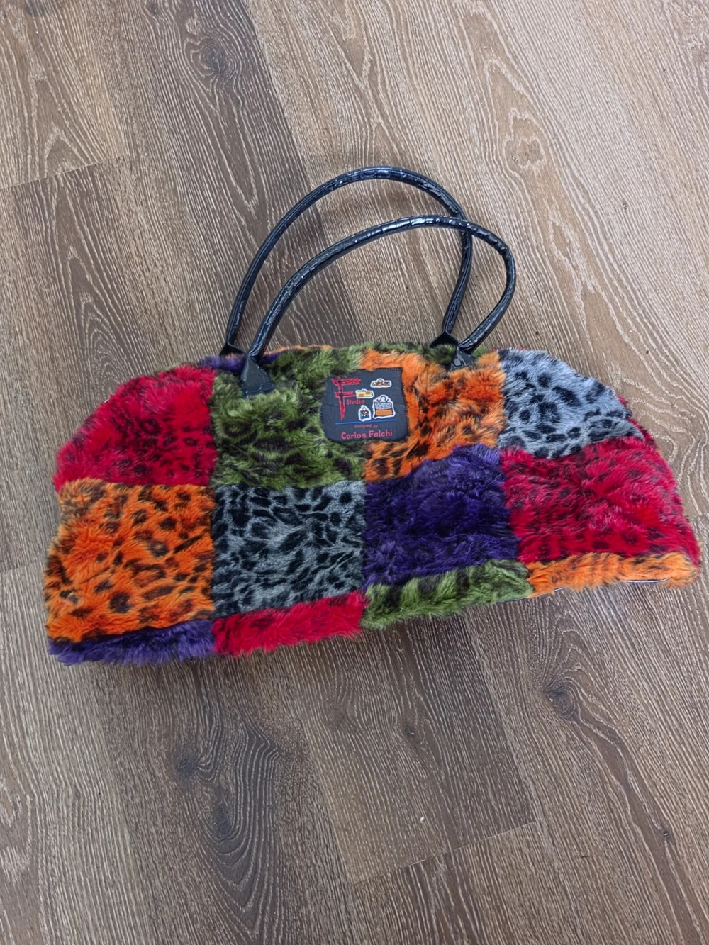 Carlos Falchi Multicolor Patchwork Faux-Fur Duffel Bag
